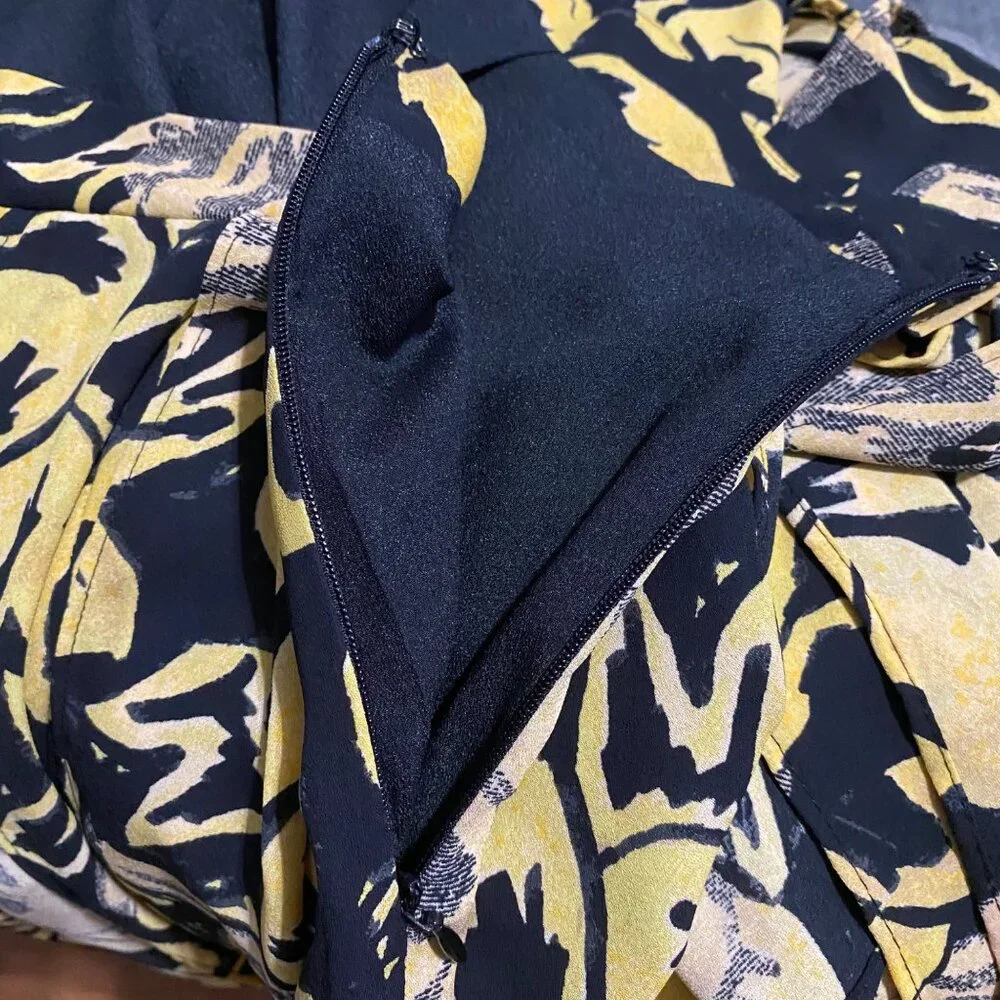 Who What Wear Womens Size 8 Yellow Black Floral Midi Skirt Tie Belt High Waist - Picture 8 of 8